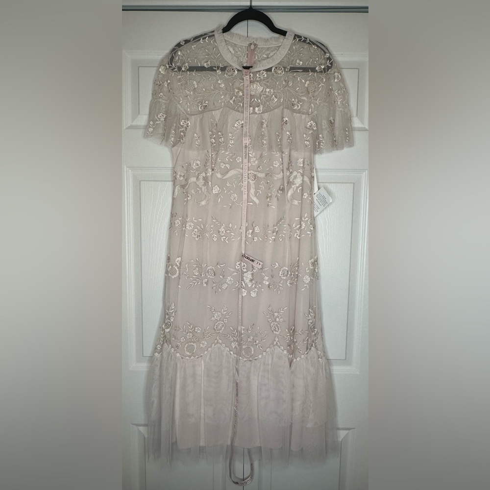 NWT Mac Duggal #35147 Sheer Neck Flutter Sleeve Dress in Blush - Picture 10 of 12